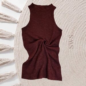 STREETWEAR SOCIETY•MOCK NECK RAYON TOP•BURGUNDY/BLACK- S